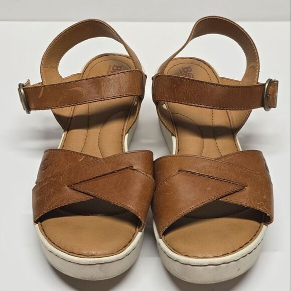 Born Genie Tan Leather Ankle Strap Platform Wedge Sandals Women's 10 - Picture 2 of 8
